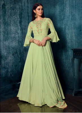 Green Satin Resham Floor Length Gown