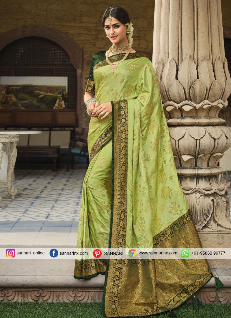 Green Satin Silk Weaving Saree