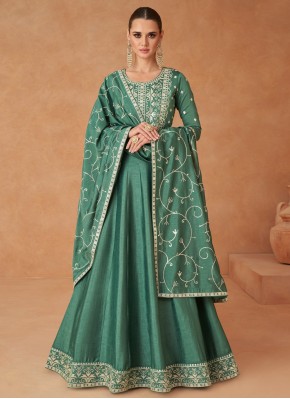 Green Silk Embroidered Gown 