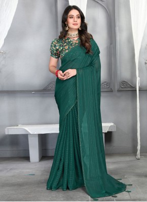 Green Silk Plain Contemporary Saree
