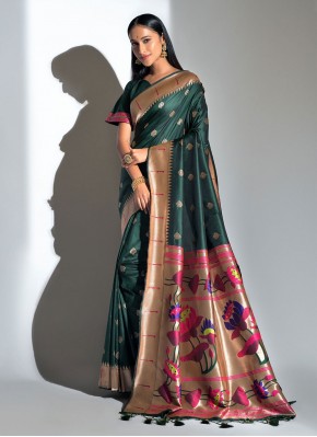 Green Weaving Banarasi Silk Traditional Designer Saree