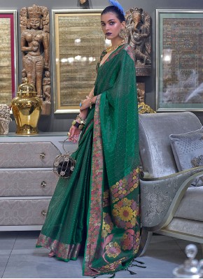 Green Weaving Organza Contemporary Style Saree