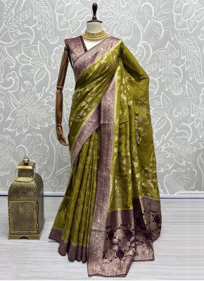 Green Weaving Silk Trendy Saree