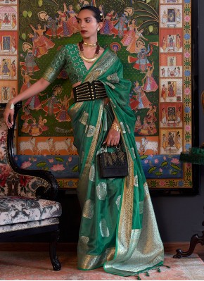 Green Wedding Organza Designer Saree