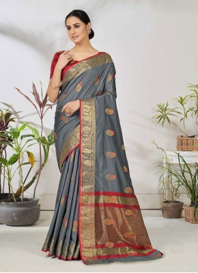 Grey Banarasi Jacquard Weaving Classic Designer Saree