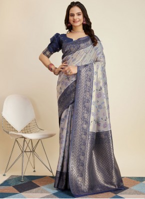 Grey Banarasi Silk Trendy Saree