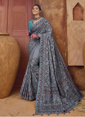 Grey Banarasi Silk Wedding Classic Saree