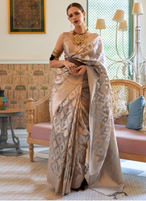 Grey Engagement Tissue Contemporary Style Saree
