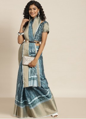 Grey Weaving Silk Blend Designer Saree