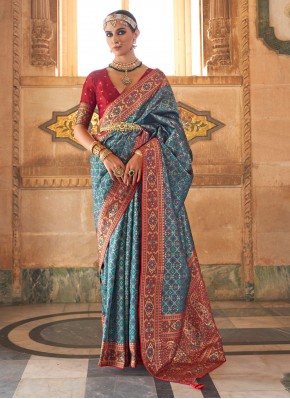 Gripping Banarasi Silk Weaving Teal Trendy Saree