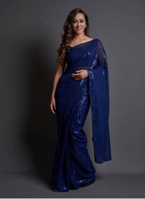 Gripping Sequins Blue Classic Saree