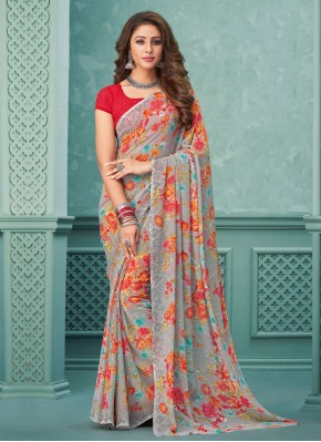 Groovy Floral Print Georgette Contemporary Saree