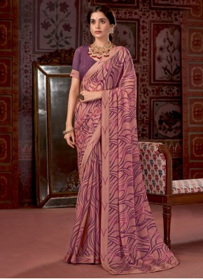 Groovy Pink Print Contemporary Style Saree