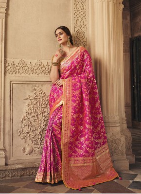Groovy Weaving Pink Silk Traditional Designer Saree