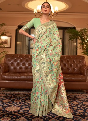 Handloom silk Sea Green Weaving Saree