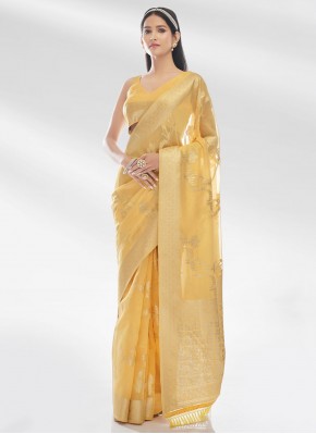 Heavenly Yellow Zari Contemporary Saree