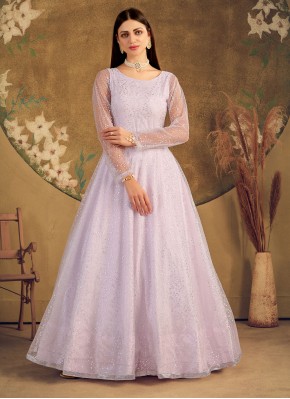 Honourable Foil Print Violet Designer Gown