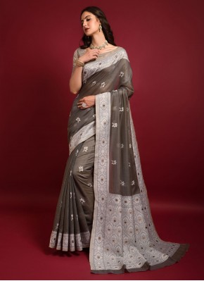 Honourable Grey Weaving Banarasi Silk Saree