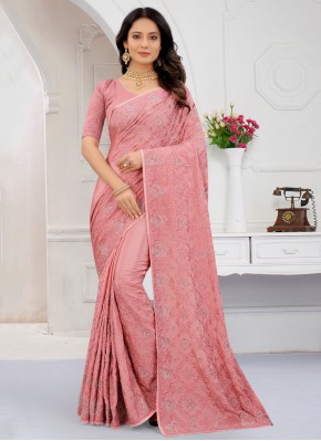 Honourable Pink Resham Crepe Silk Designer Saree