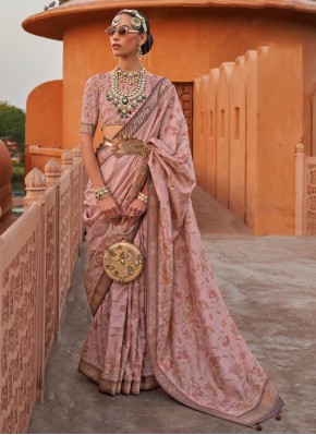 Honourable Silk Print Pink Contemporary Saree