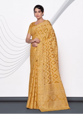 Honourable Woven Cotton Yellow Classic Designer Saree
