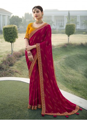 Hot Pink Embroidered Classic Saree