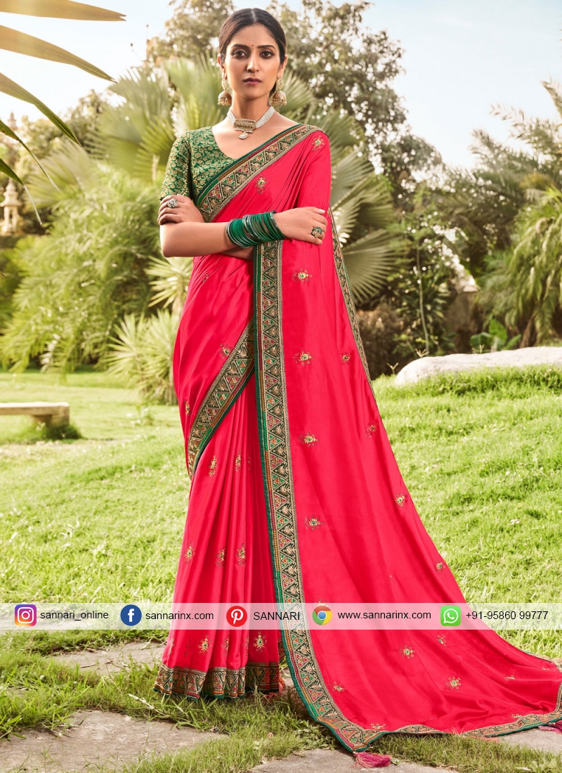 Hot Pink Silk Designer Traditional Saree