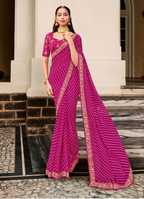 Hypnotic Print Georgette Hot Pink Contemporary Style Saree