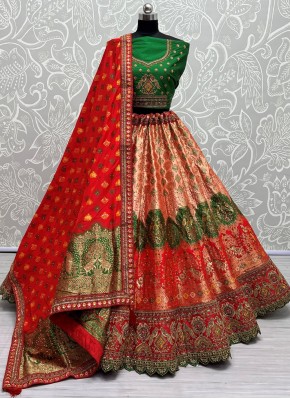 Ideal Banarasi Silk Multi Colour Diamond Lehenga Choli
