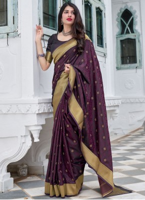 Ideal Purple Silk Traditional Designer Saree