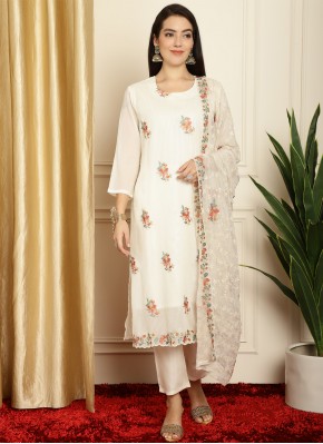 Immaculate Embroidered Georgette Off White Designer Salwar Suit