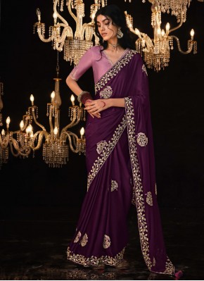 Impeccable Fancy Fabric Sequins Purple Trendy Saree