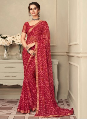 Impeccable Red Abstract Print Saree