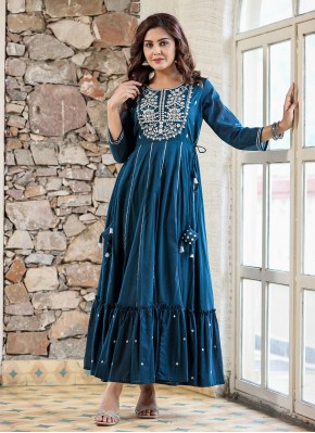 Imperial Blue Mirror Cotton Readymade Gown
