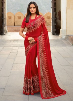 Imperial Red Printed Classic Saree