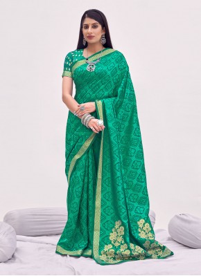 Imperial Satin Weaving Green Classic Designer Saree