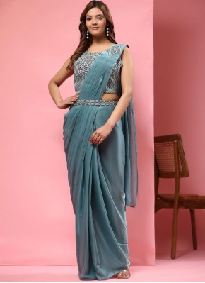 Imported Teal Embroidered Trendy Saree
