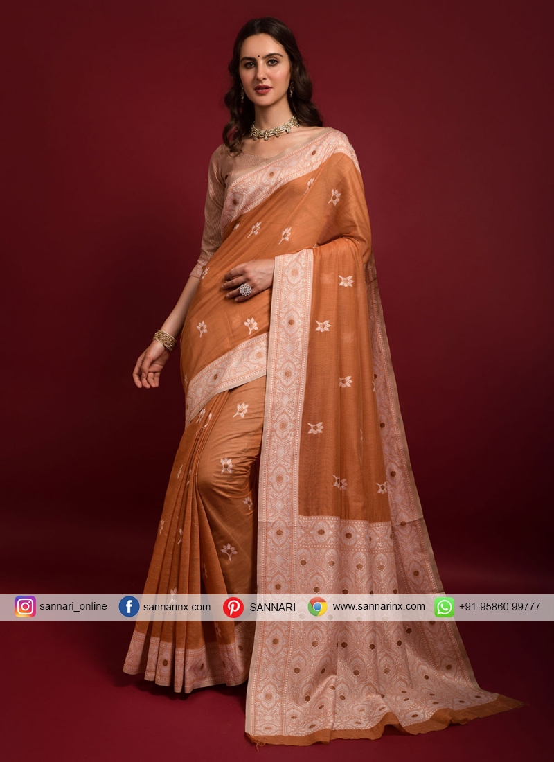 Imposing Banarasi Silk Rust Classic Saree