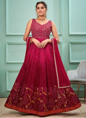 Imposing Floor Length Ready made Dress Hand Embroidery Work in Chiffon