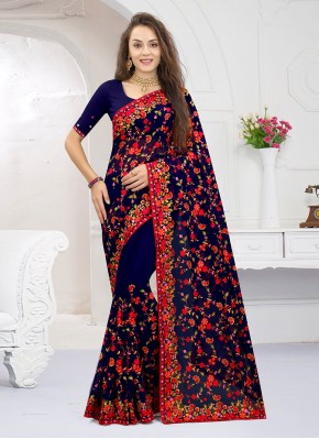 Incredible Georgette Navy Blue Traditional Saree