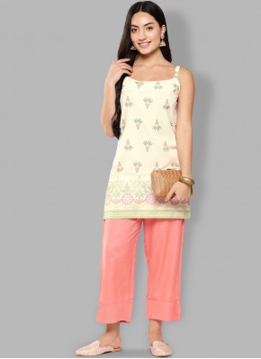 Incredible Off White Printed Polyester Party Wear Kurti