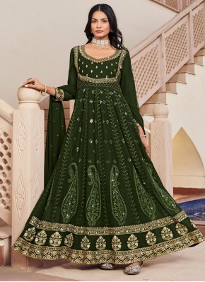 Innovative Embroidered Green Anarkali Salwar Kameez