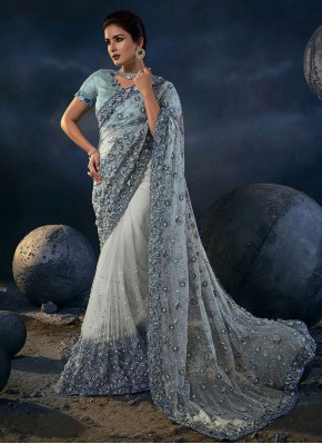 Integral Grey Embroidered Net Saree