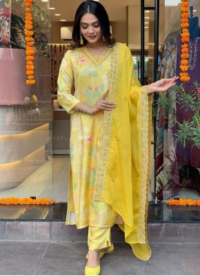 Integral Printed Muslin Yellow Readymade Salwar Suit