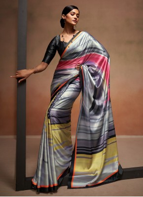 Integral Printed Satin Multi Colour Trendy Saree