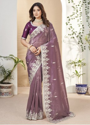 Integral Purple Embroidered Fancy Fabric Trendy Saree