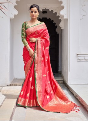 Intricate Weaving Red Traditional Saree