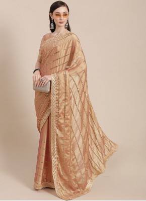 Intriguing Beige Embroidered Silk Classic Designer Saree