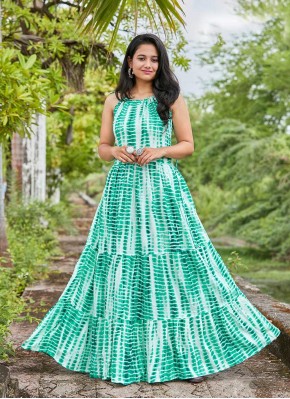 Intrinsic Rayon Rama Printed Readymade Gown