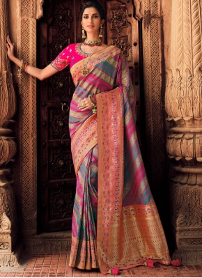 Invaluable Silk Multi Colour Embroidered Designer Saree